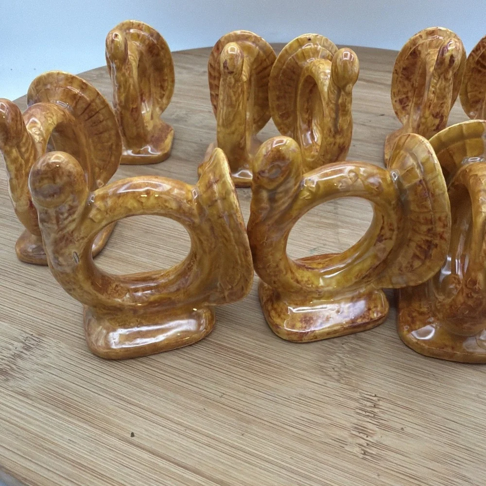 Set (10)Vtg Napkin Rings THANKSGIVING Ceramic 2.5